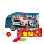 3D vrachtwagendoosje van wit karton met een lekkernij en eigen ontwerp