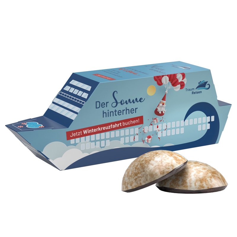 Kartonnen 3D-cadeaudoosje in de vorm van een wit schip, bedrukbaar met een eigen ontwerp