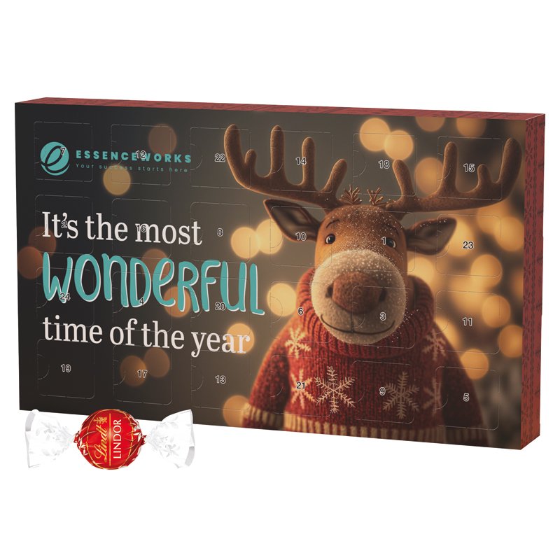 Grote witte wandadventskalender met 24 Lindt LINDOR melkchocolade-bolletjes