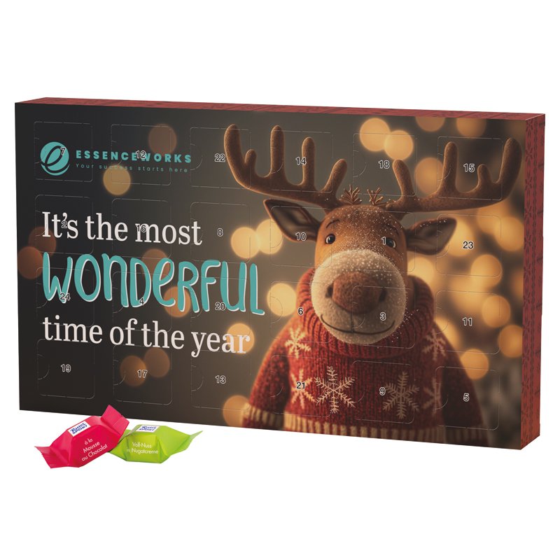 Grote witte wandadventskalender met 24 Ritter SPORT chocoladeblokjes