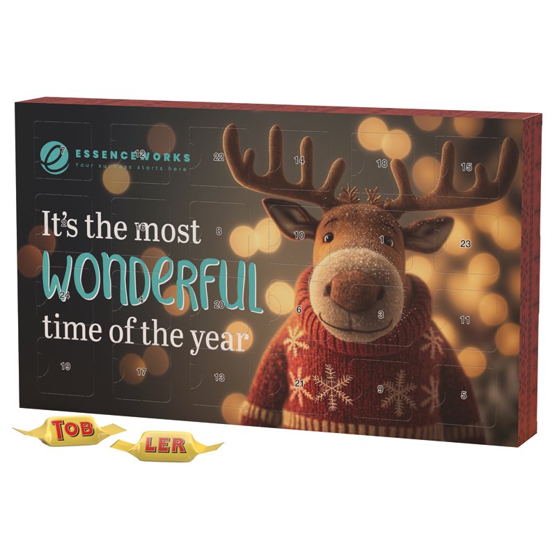 Grote witte wandadventskalender met 24 Toblerone Tiny