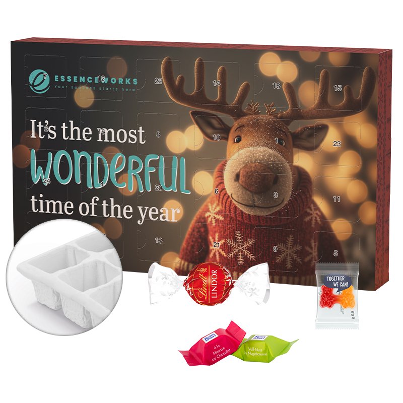 Grote witte wandadventskalender ECO L met 24 deurtjes en een eigen ontwerp