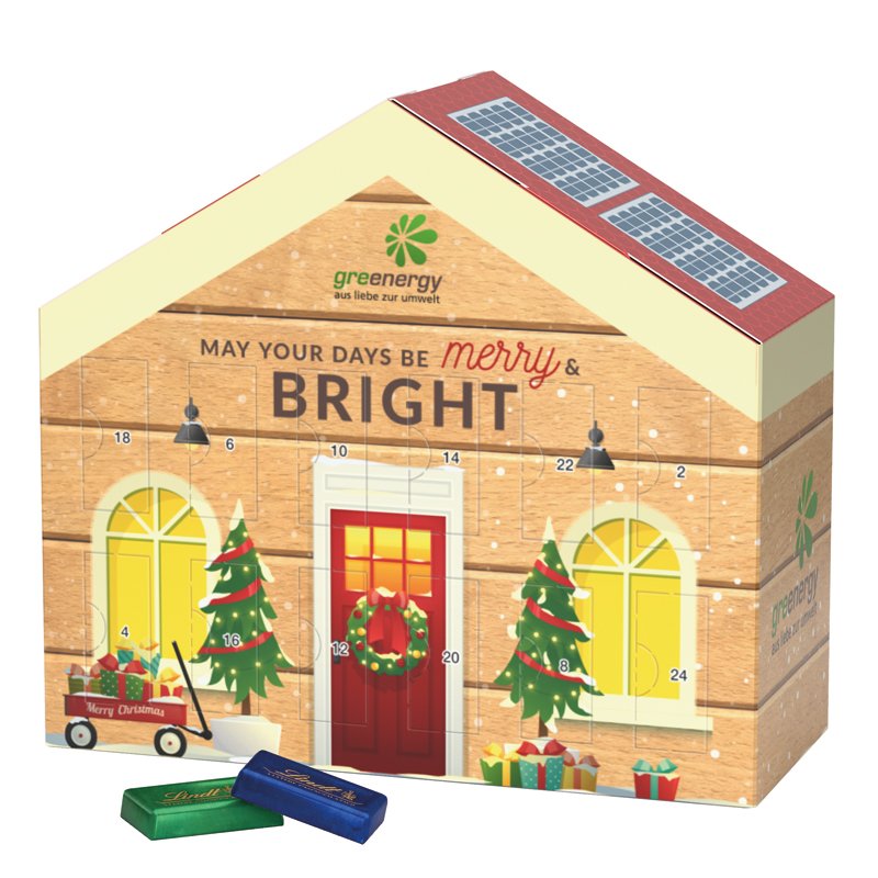 Adventskalender huisje gevuld met Lindt mini-repen