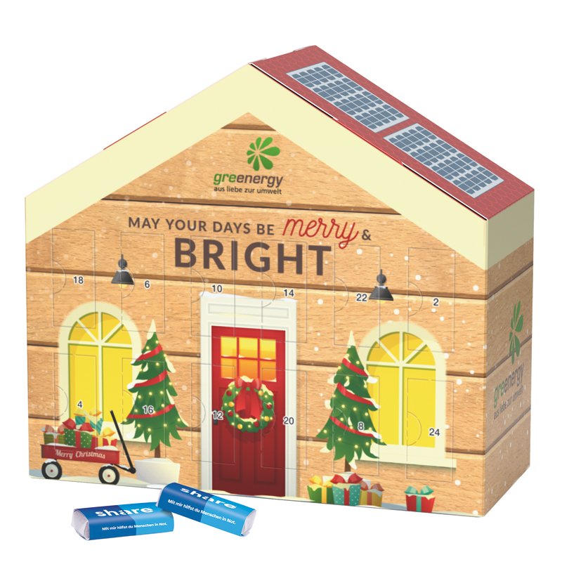 Adventskalender huisje gevuld met share mini-repen