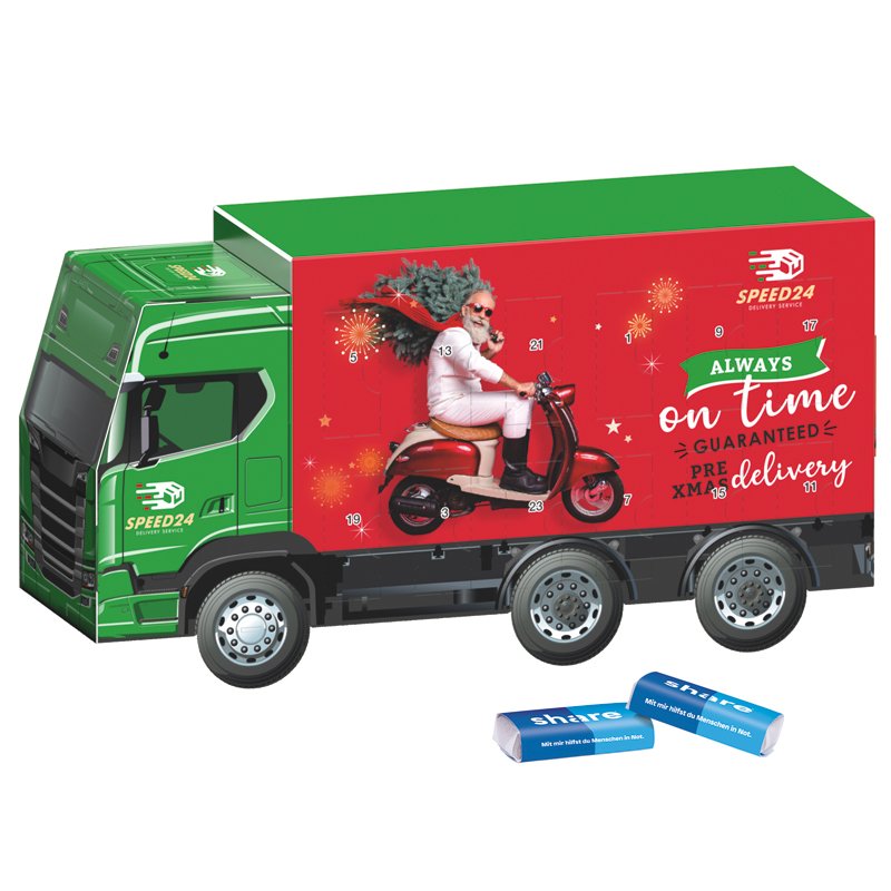 Adventskalender vrachtwagen met share-minirepen