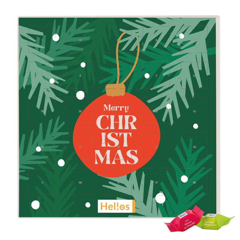 Vierkante adventskalender gevuld met Ritter SPORT chocoladeblokjes