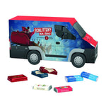 Adventskalender in de vorm van een witte bestelbus, rondom bedrukbaar met een eigen ontwerp