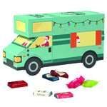Adventskalender in de vorm van een witte camper, rondom bedrukbaar met een eigen ontwerp