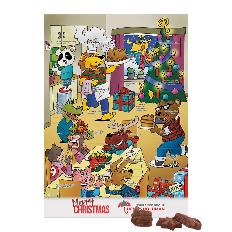 Wandkalender van graspapier, staand, met standaardmotief en ruimte voor logo en kerstgroet