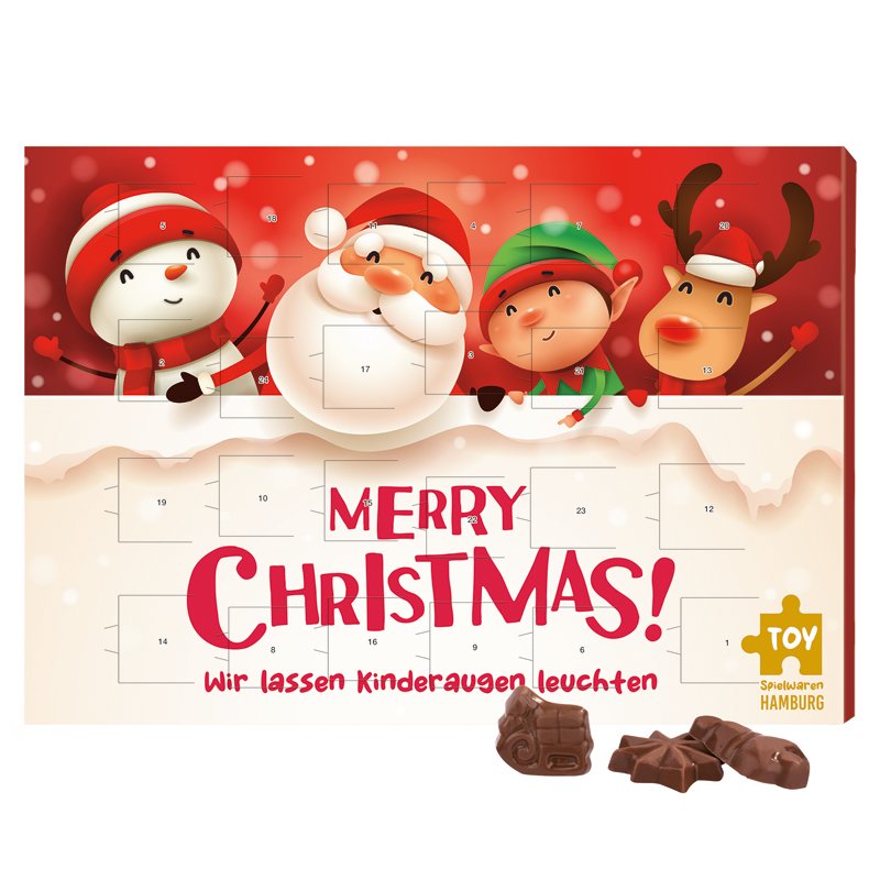 Wandkalender van wit karton in liggend formaat met Friedel mini-repen, volledig eigen ontwerp