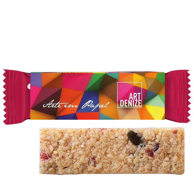 Corny Haferkraft-reep cranberry-pompoenpit in kartonnen wikkel met eigen ontwerp