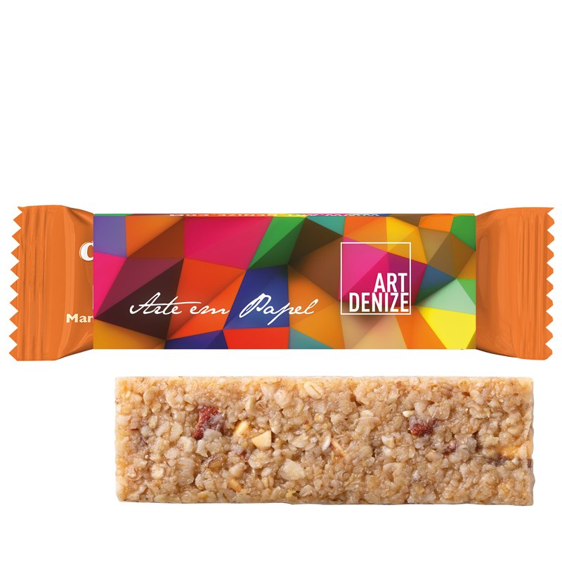 Corny Haferkraft-reep amandel-karamel in kartonnen wikkel met eigen ontwerp