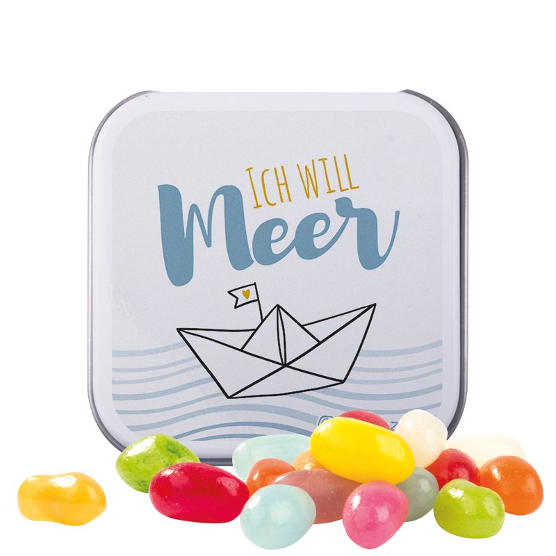 Vierkant wit blikje met bedrukt deksel en American Style Jelly Beans