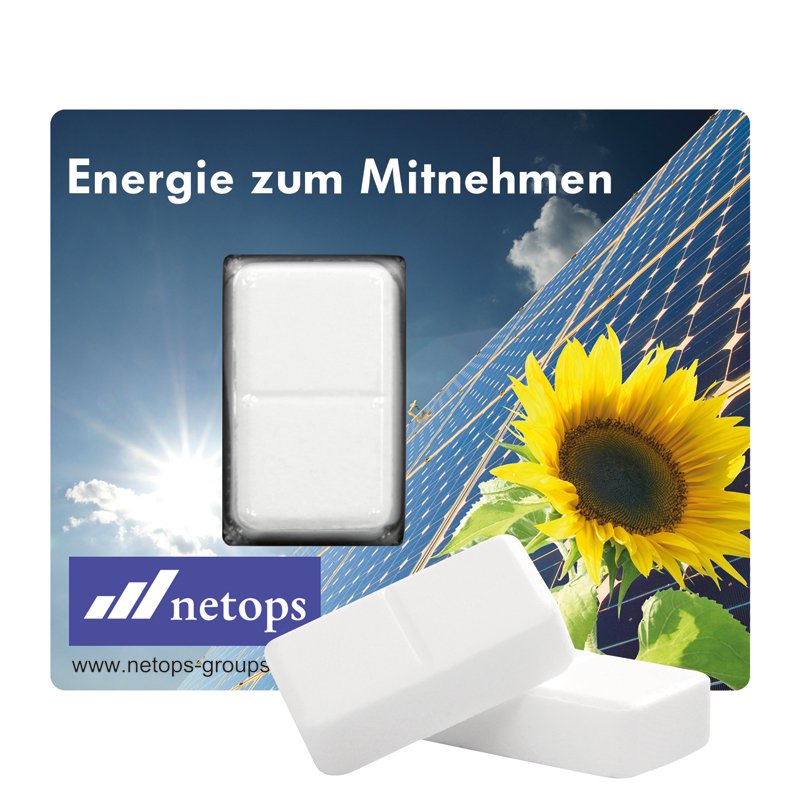 Energy Card van wit karton met dextrose, bedrukt met een eigen ontwerp