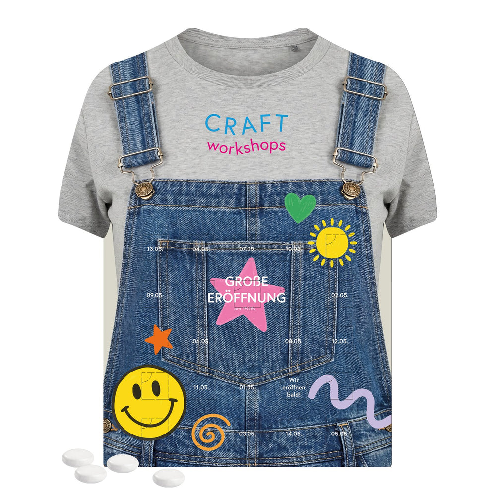 Kalender in de vorm van een shirt met Mentos mint kauwsnoepjes en eigen ontwerp
