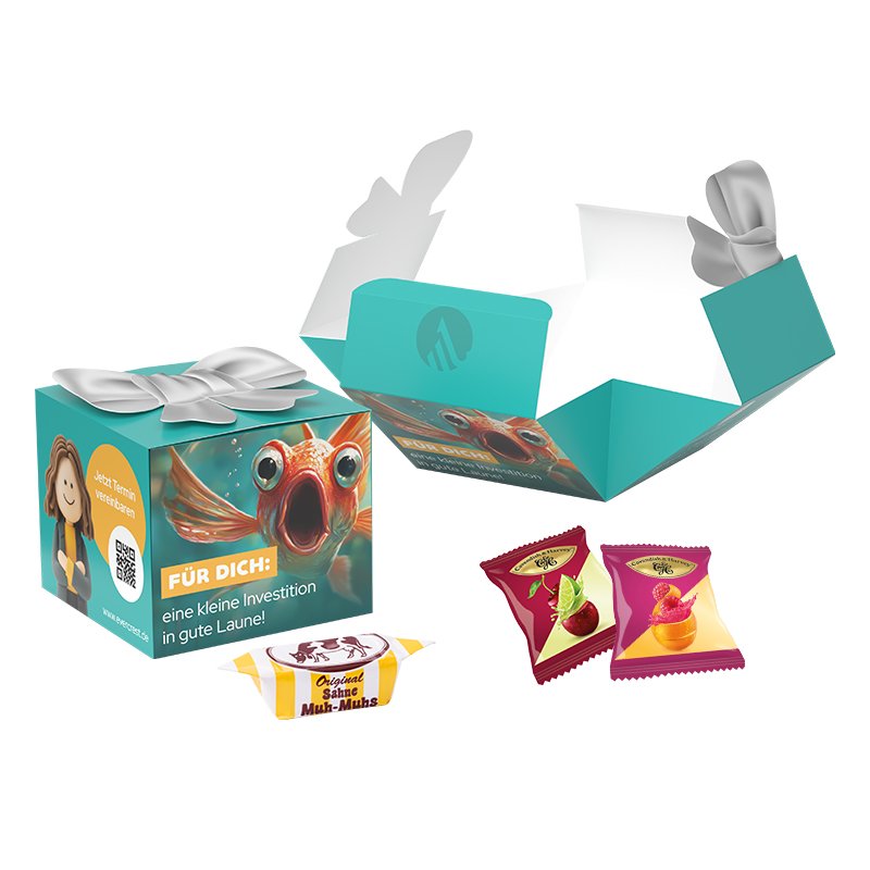 Wit kartonnen geschenkdoosje met uitklapbare strik