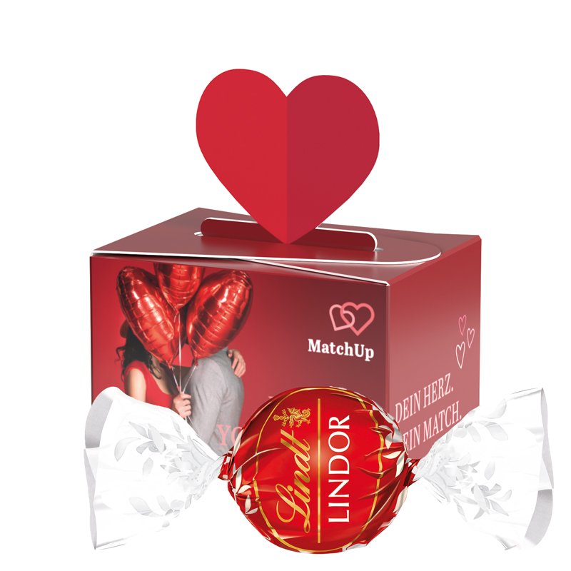 Mini doosje hart met LINDOR melkchocoladebol en eigen ontwerp