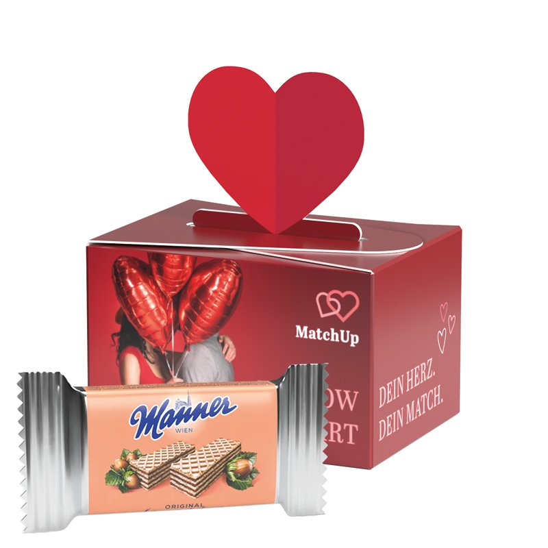 Mini doosje hart met Manner wafels en eigen ontwerp