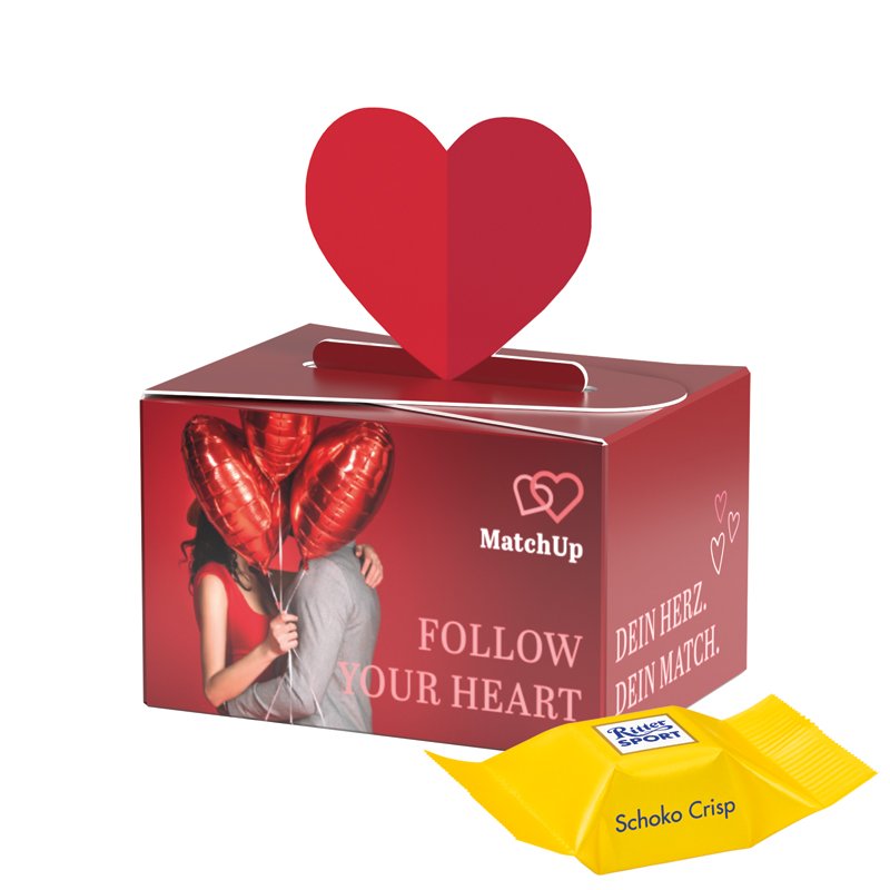 Mini doosje hart met Ritter SPORT Choco Crisp blokjes en eigen ontwerp
