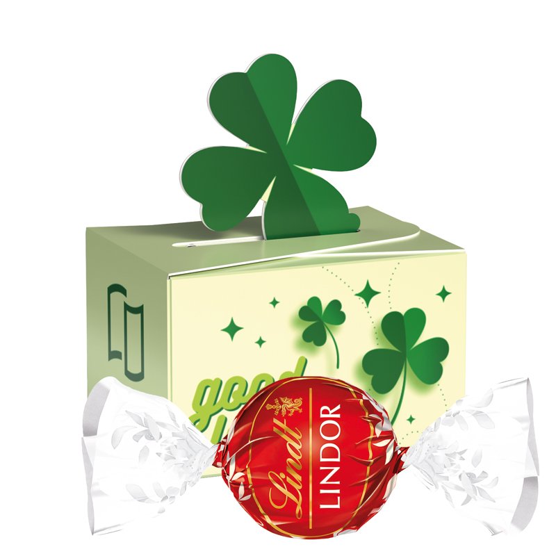 Mini doosje klaverblad met LINDOR melkchocoladebol en eigen ontwerp