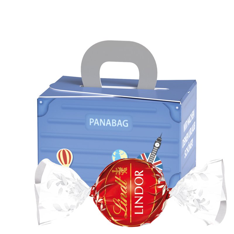 Mini doosje koffer met LINDOR melkchocoladebol en eigen ontwerp