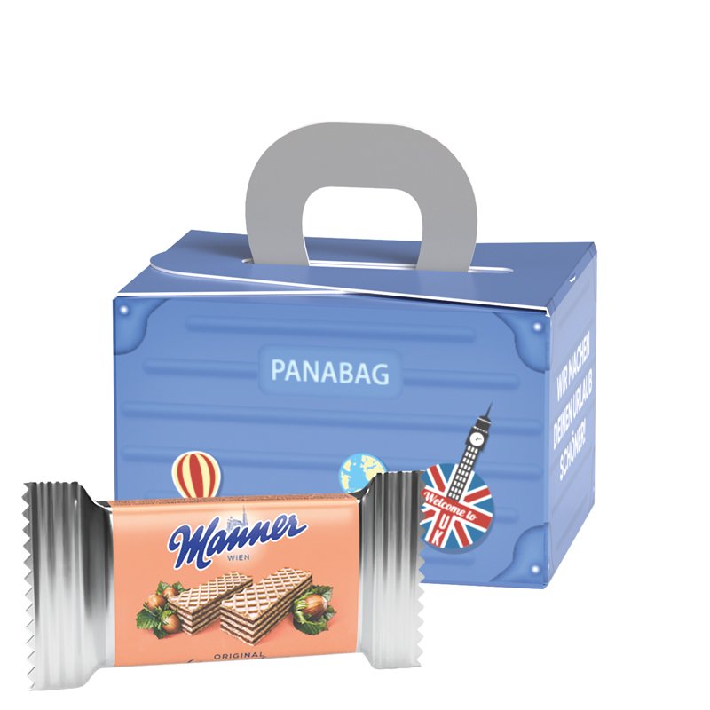 Mini doosje koffer met Manner wafels en eigen ontwerp