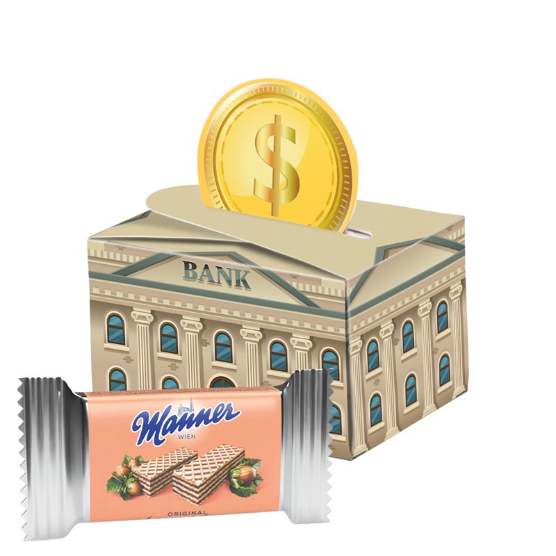 Mini doosje rond met Manner wafels en eigen ontwerp