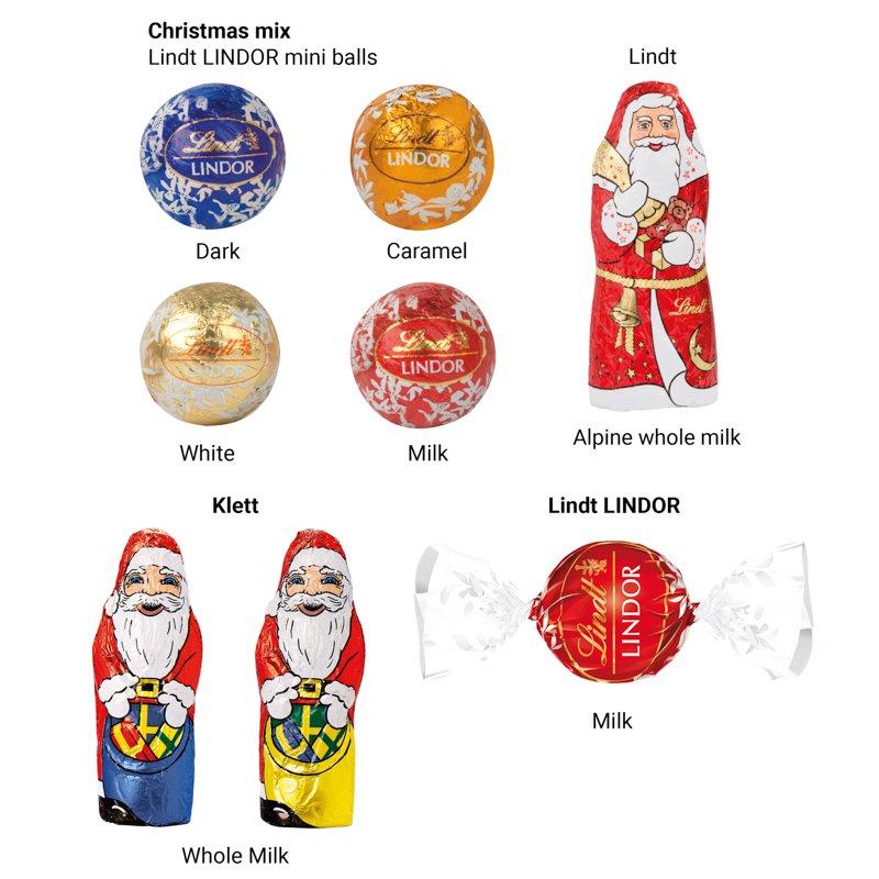 Klein kerstdoosje met chocolade en eigen ontwerp: Klett Kerstman
