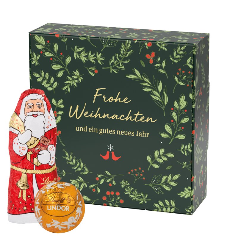 Wit kerstdoosje Flip box S met 4 LINDOR-minibolletjes en een Lindt Kerstman