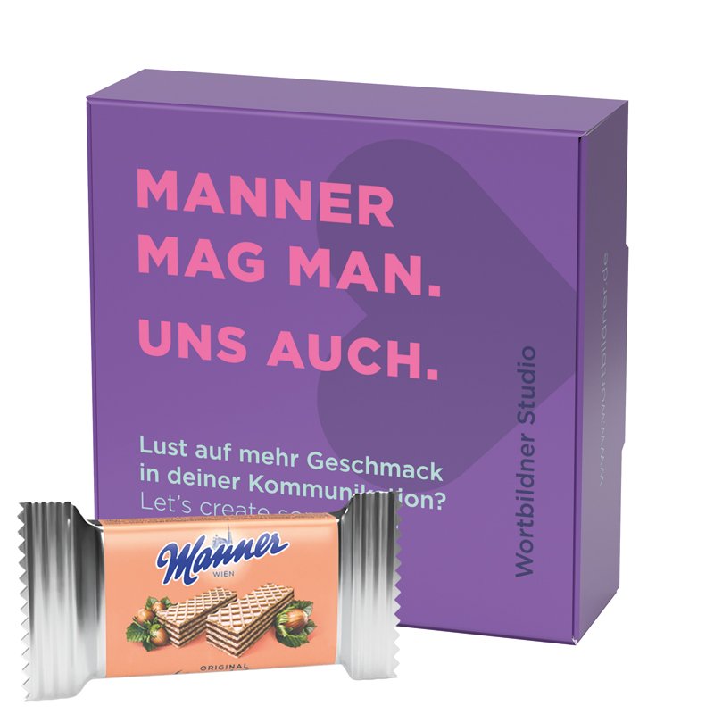 Kleine flip box van karton met Manner-wafels