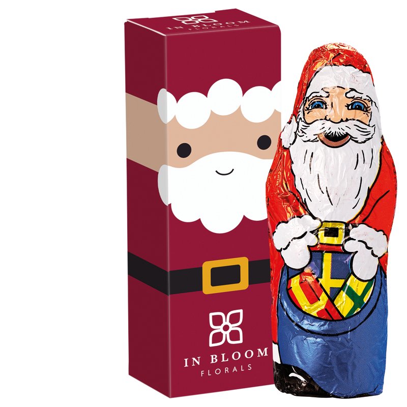 Slank wit kartonnen doosje met een Klett Kerstman en een eigen ontwerp