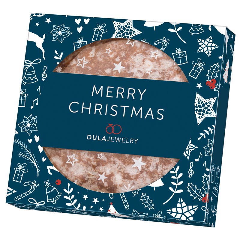 Elisen-lebkuchen in een bedrukte witte geschenkverpakking met raam