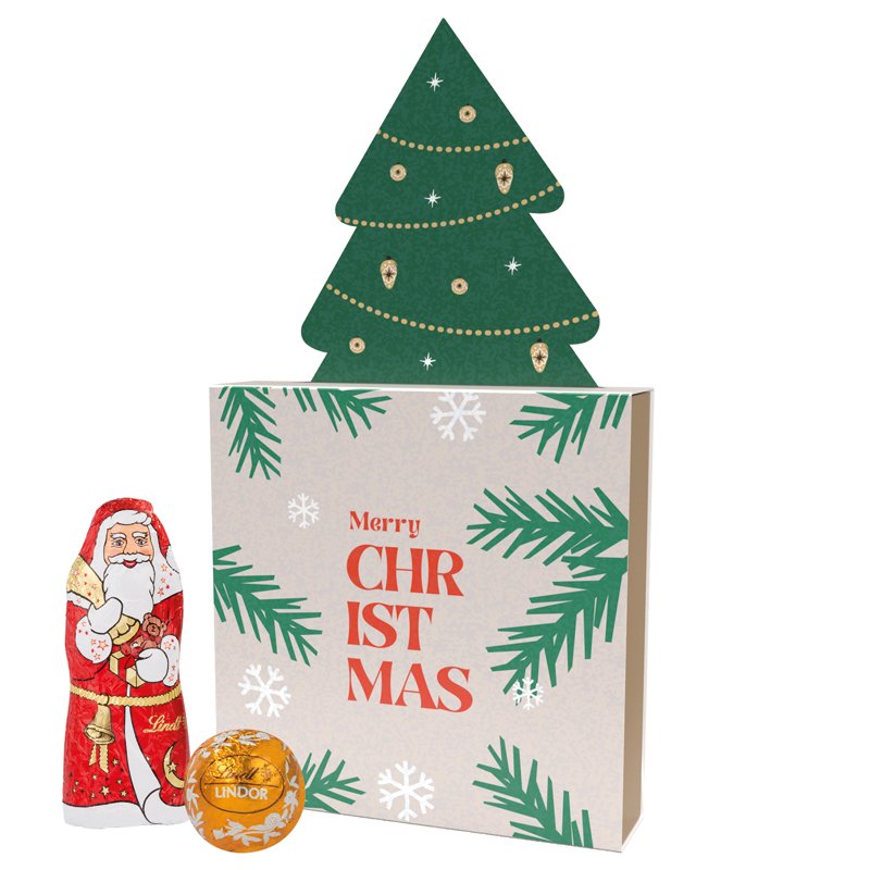 Lindt pralinedoosje met kerstboomwikkel en LINDOR-kerstmix