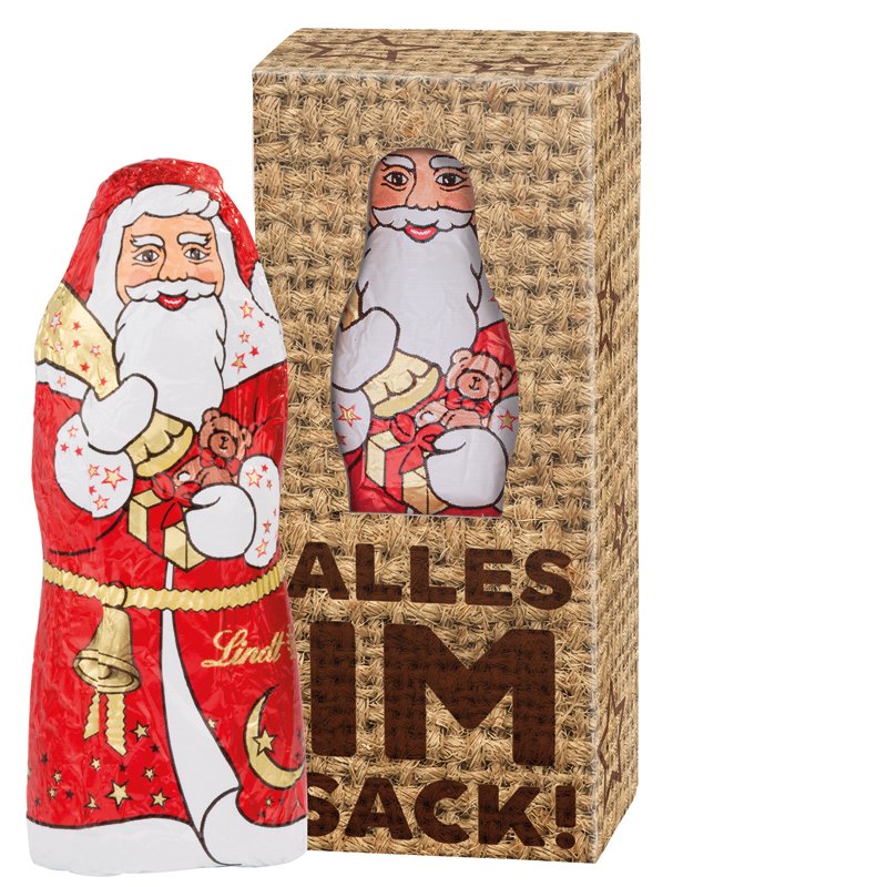 Kleine Lindt Kerstman in een bedrukt wit doosje