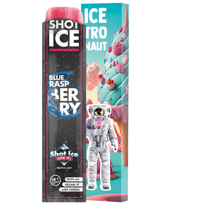 Lange doos met Shot Ice waterijs, blue raspberry, 10,5% vol.