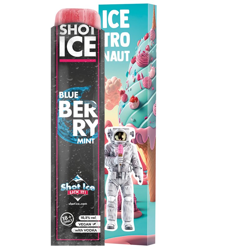 Lange doos met Shot Ice waterijs, blueberry munt, 10,5% vol.