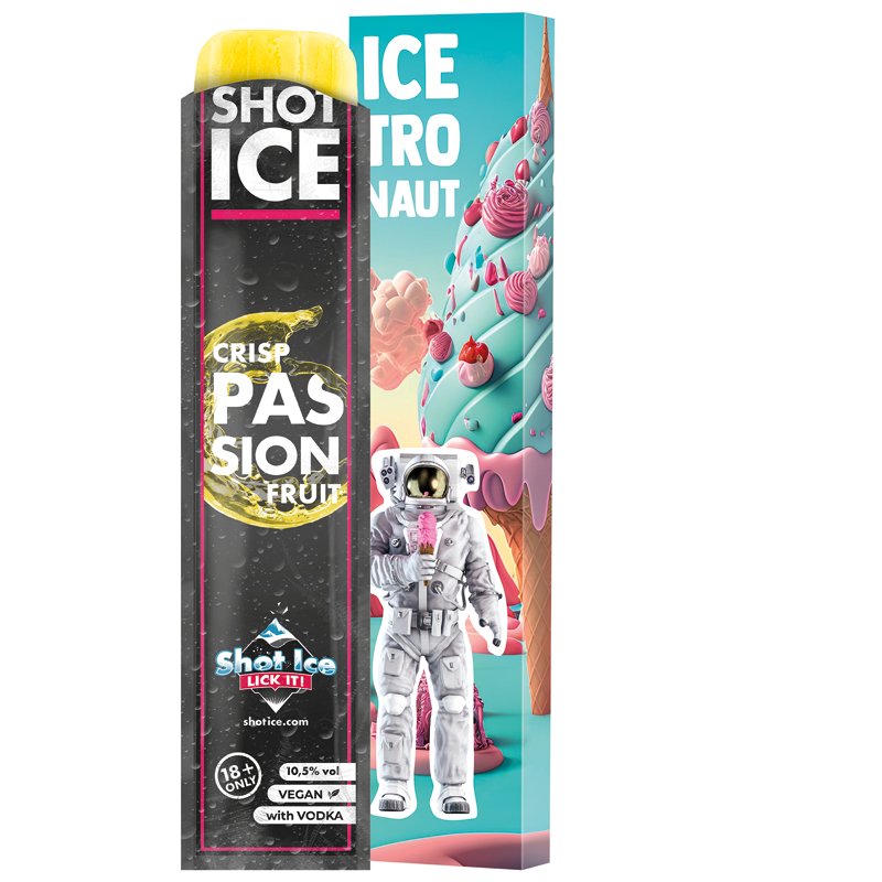 Lange doos met Shot Ice waterijs, crisp passievrucht, 10,5% vol.