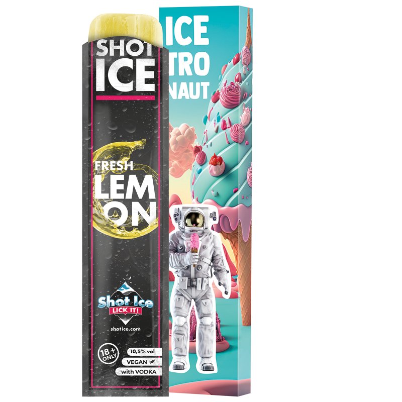Lange doos met Shot Ice waterijs, fresh lemon, 10,5% vol.