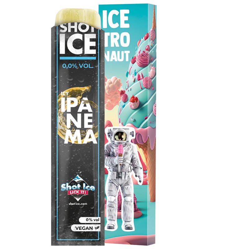 Lange doos met Shot Ice waterijs, icy Ipanema, alcoholvrij