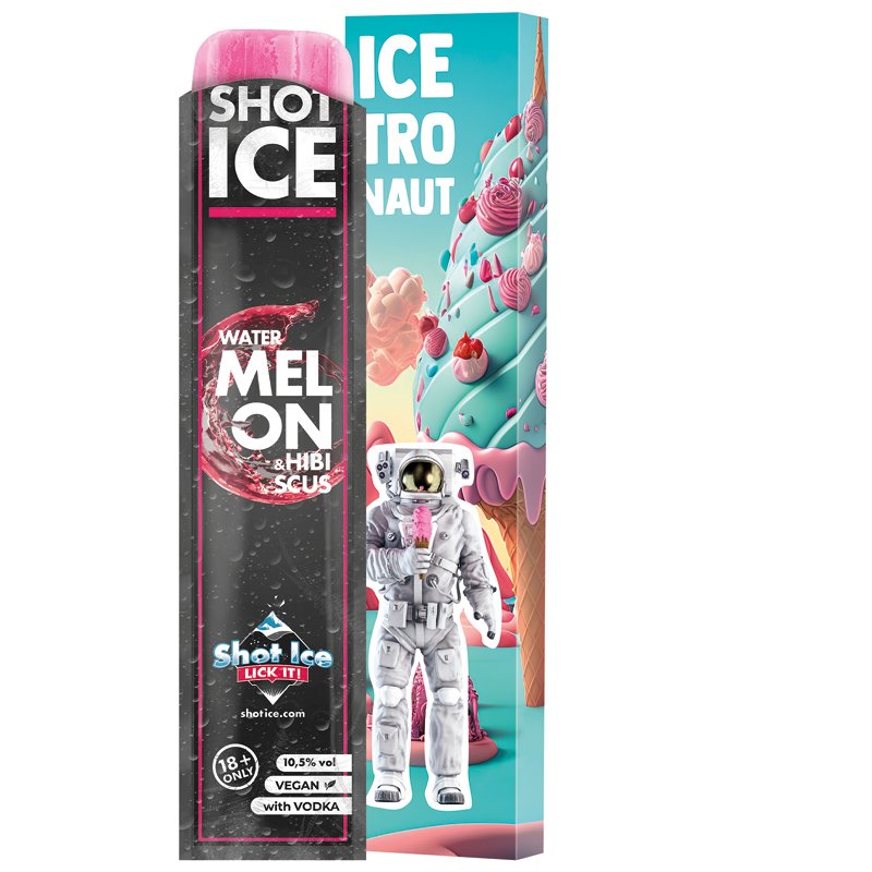 Lange doos met Shot Ice waterijs, watermeloen hibiscus, 10,5% vol.