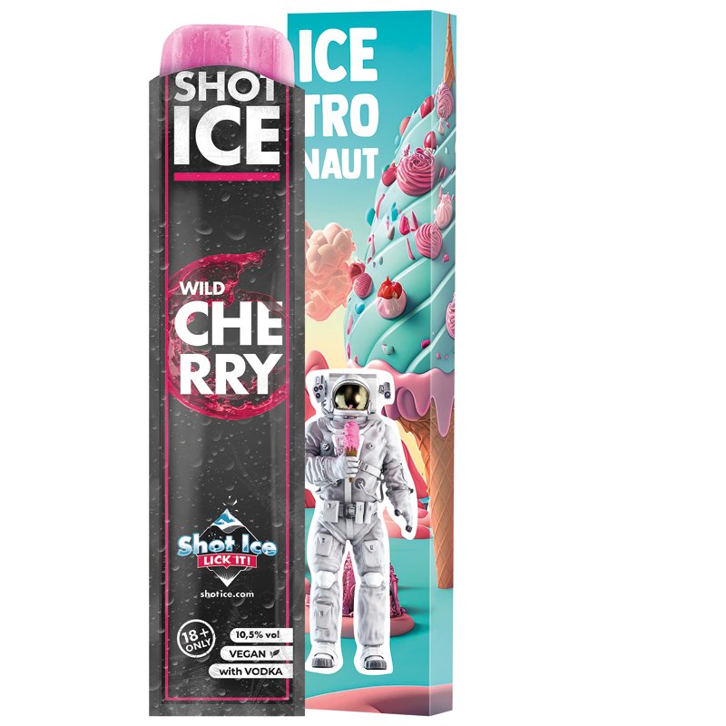 Lange doos met Shot Ice waterijs, wild cherry, 10,5% vol.