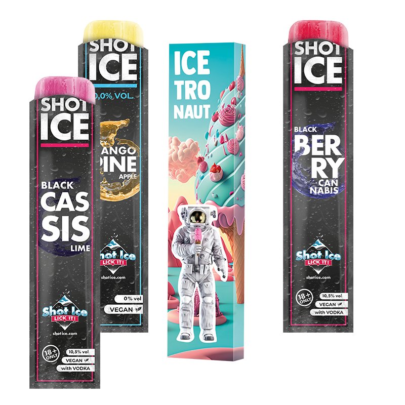 Lange kartonnen doos met Shot Ice waterijs