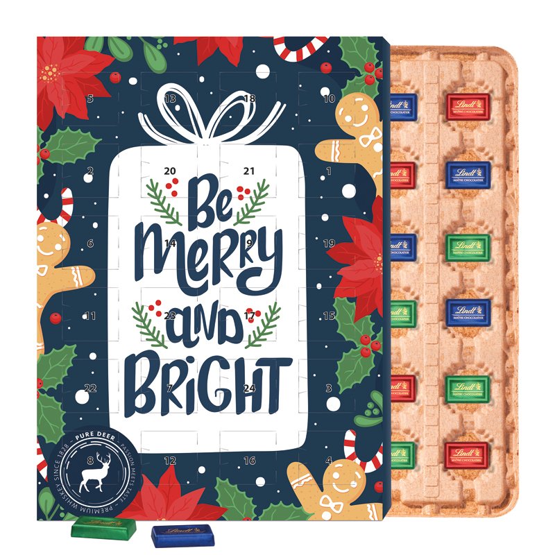 Wand-adventskalender met papieren inlay en Lindt mini-repen