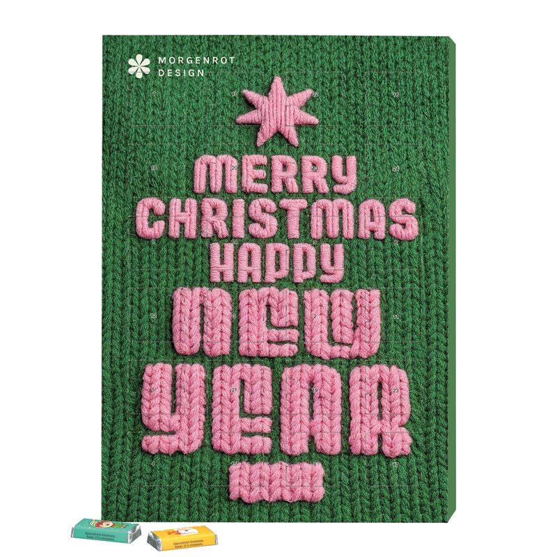 Wand-adventskalender met mini-repen met kerstprint