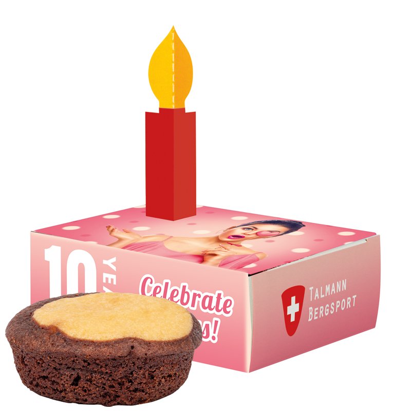 Wit kartonnen felicitatiedoosje met Bahlsen mini cake