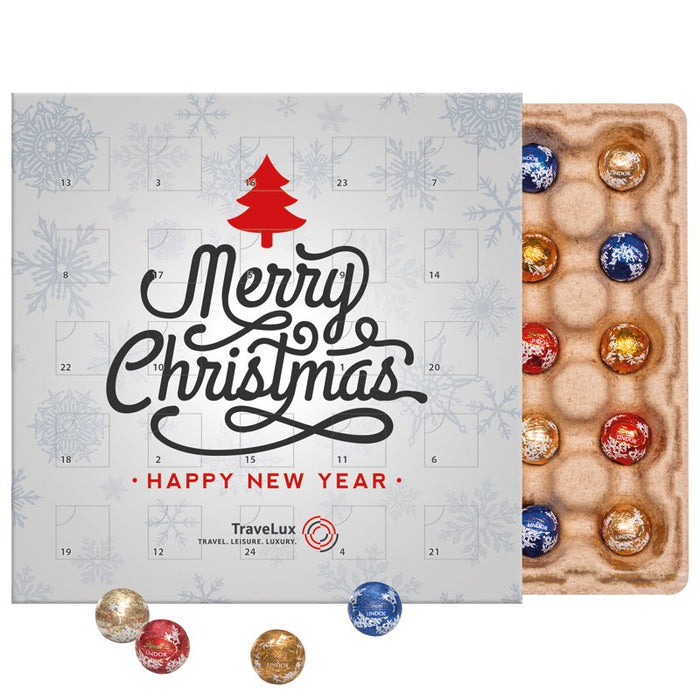LINDOR adventskalender met papieren inlay, logo en eigen ontwerp