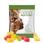 Zakje van witte folie met Trolli fruitgom en een eigen ontwerp