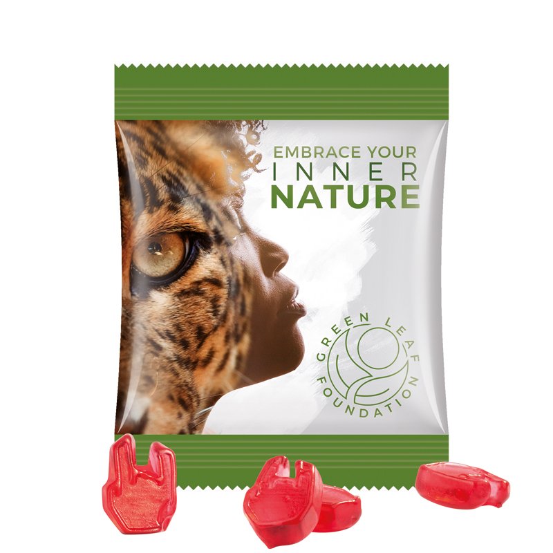 Trolli fruitgom op maat in wit folie zakje 10 gram met eigen ontwerp