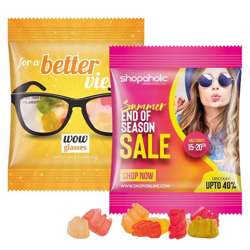 Express reclamezakje met fruitgom gummibeertjes en een eigen ontwerp