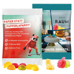 Reclamezakje van 15 gram met Trolli fruitgom in verschillende vormen en een eigen ontwerp